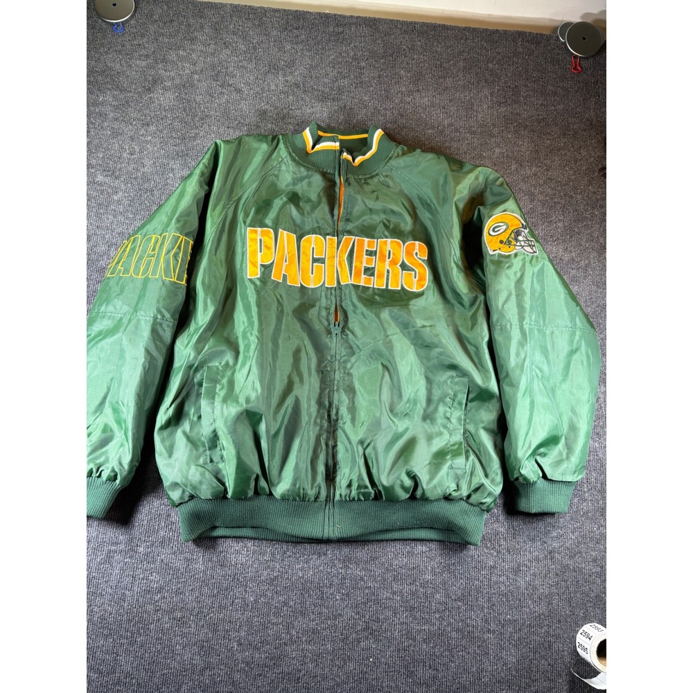 Vintage Green Bay Packers Mens Full Zip Windbreaker Jacket Green Gold Bomber L